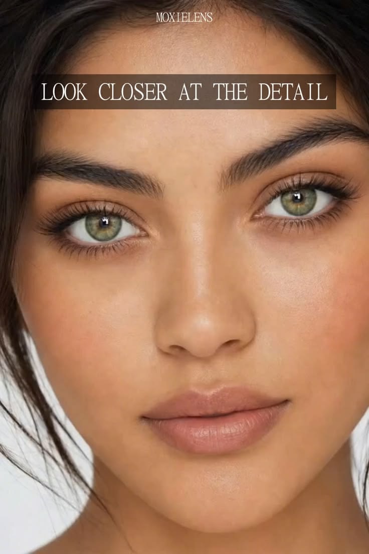 Look closer at the soft olive contact lens detail in natural