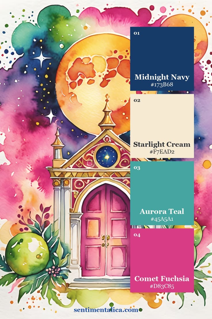 Bright Rainbow watercolor doorway with four curated color sw