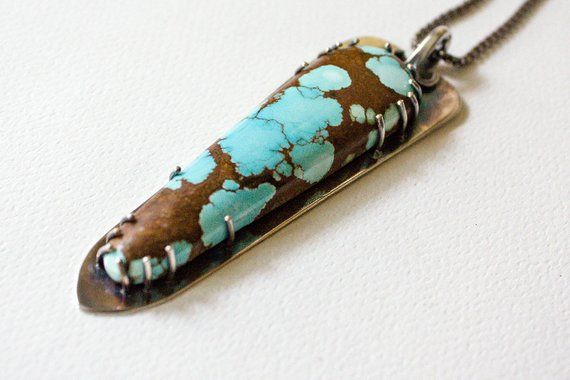 Primitive Heart Silver Pendant Turquoise Art Jewelry Necklac