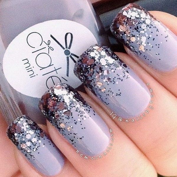 Purple Glitter Tips Nail Design.