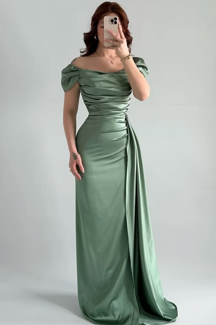 Ellelly ZA0049 | Satin Off-The-Shoulder Short Sleeves High-W