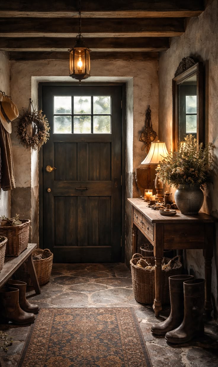 Inspiration for a warm, farmhouse-inspired entry with a wood