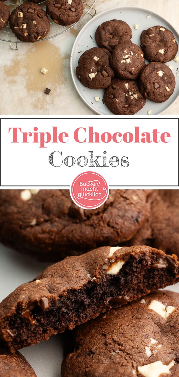 Schokolade hoch 3! Diese Triple Chocolate Cookies mit Kakao 
