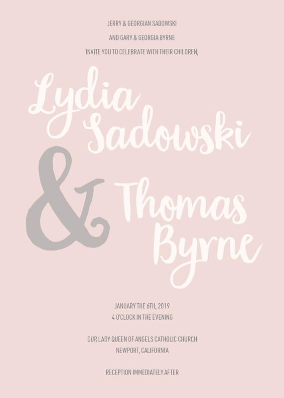 Blush Wedding Invitation Printable Rose Gold Invitation Hand