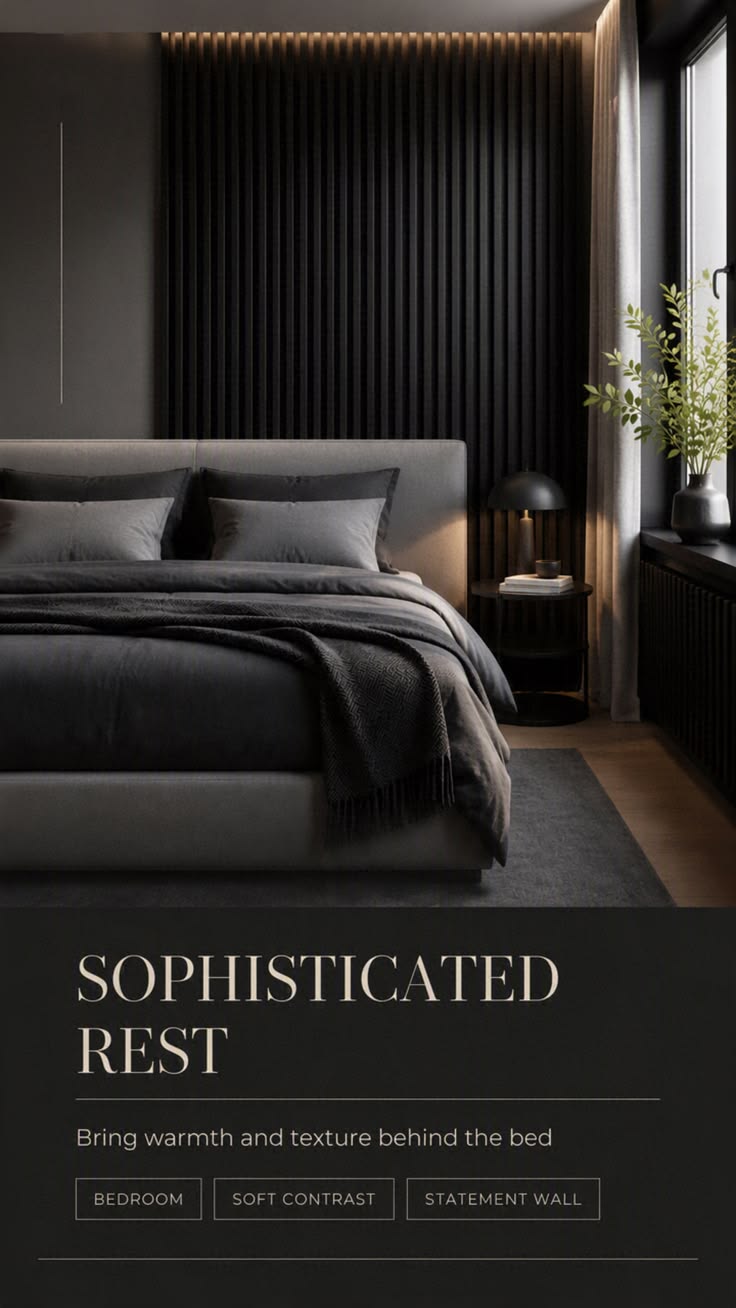 Sophisticated rest. Bring warmth and texture behind the bed 