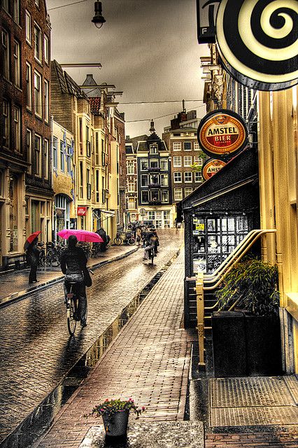 Biking in Amsterdam.