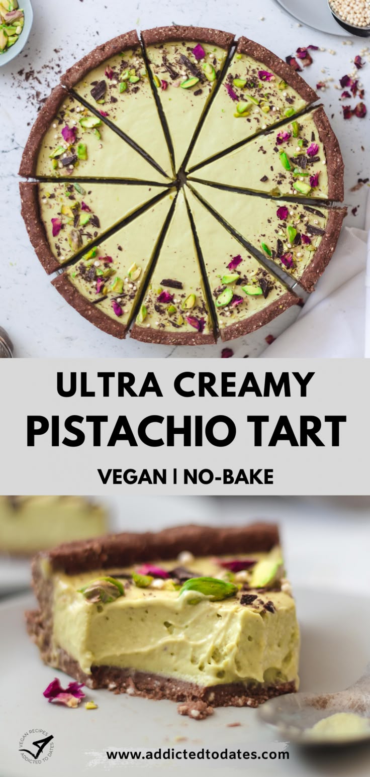 Creamy pistachio and cacao tart
