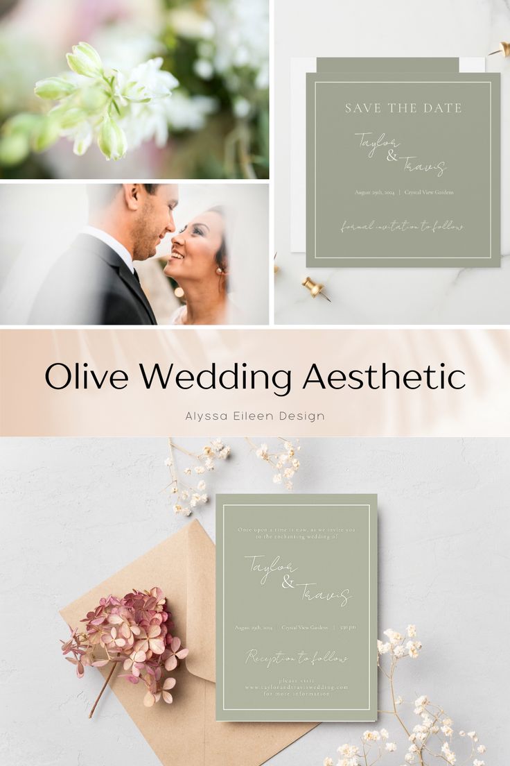Olive Green Wedding invitation Template. Perfect Inspiration