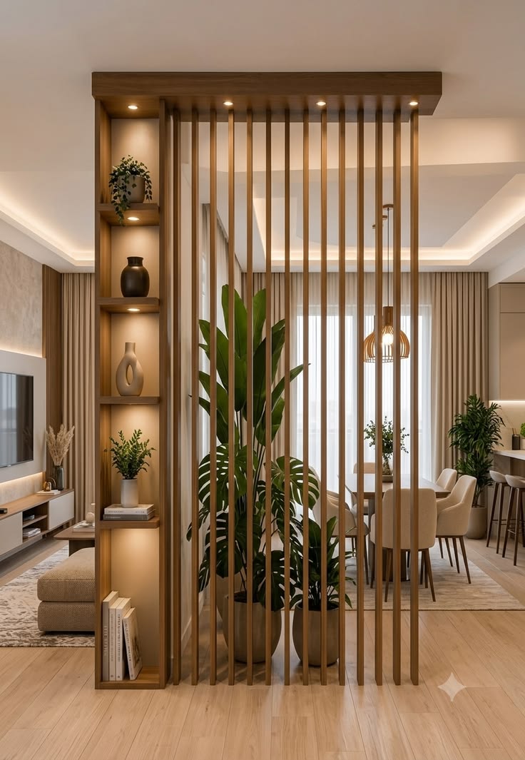 Transform your open living space with a custom wooden slatte
