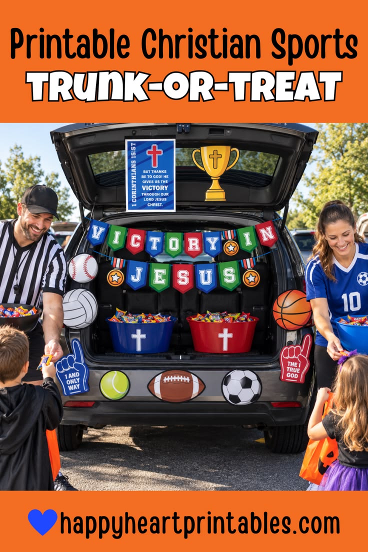 Printable Christian trunk-or-treat decorations. Use these ea