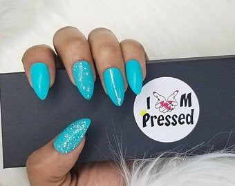 Deep blue press on nails | glitter polish | short nails | sh