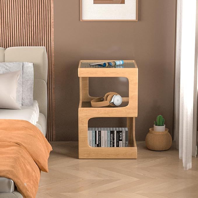 Amazon.com: HOMEMORE Solid Wood Side Table Glass Nightstand 