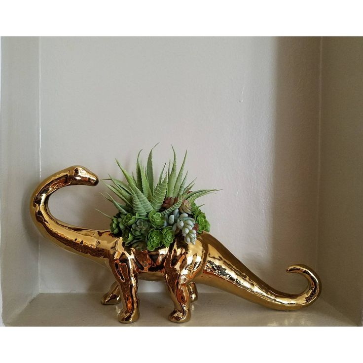 Trixie - The Golden Brontosaurus with Faux Succulents