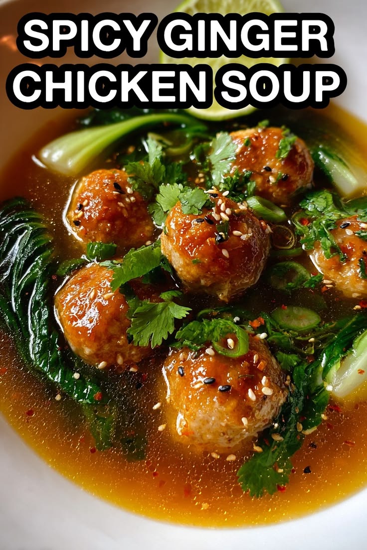 Warm up with this flavorful Ginger Chicken Meatball Soup Wit