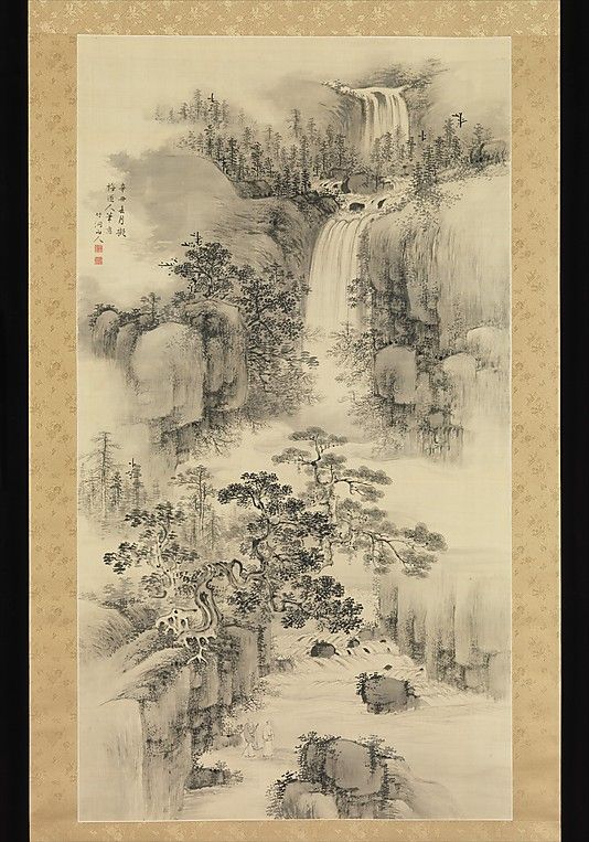 Landscape with Waterfall Nakabayashi Chikutô (Japanese, 1776