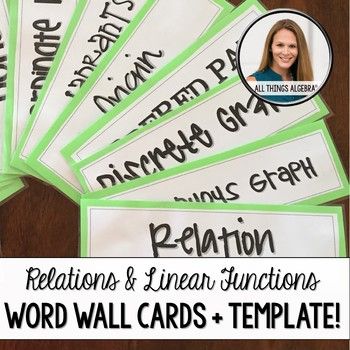 Relations & Linear Functions - Word Wall Cards + Template Th