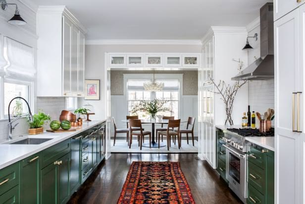 Galley Kitchen With Gorgeous Green Cabinets