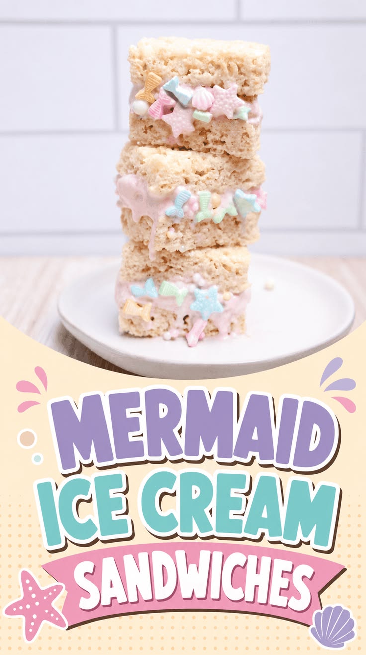 Rice krispie treats sandwiching a scoop of ice cream and dip