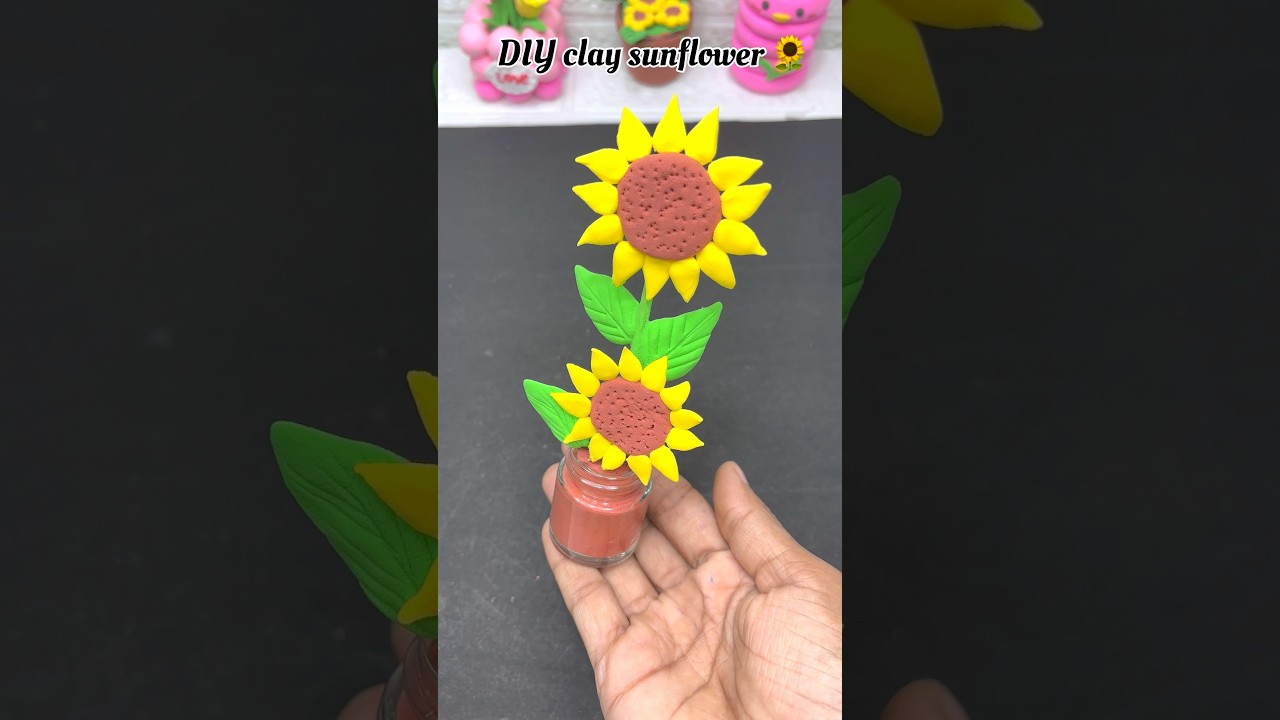 Diy clay sunflower 🌻 craft for kids #diy #kidsvideo #flowers #clay #shortsfeed #shorts #craft