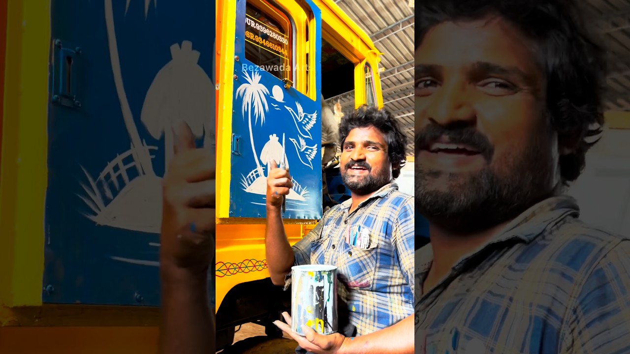 Satisfying Free Hand Painting on Tata Truck | Traditional Indian Truck Art #shorts #viral