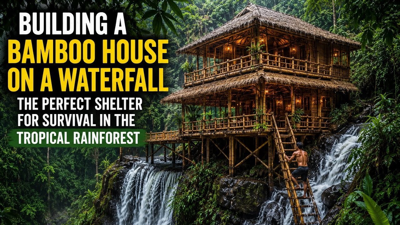 Building A Bamboo House On A Waterfall The Perfect Shelter For Survival In The Tropical Rainforest