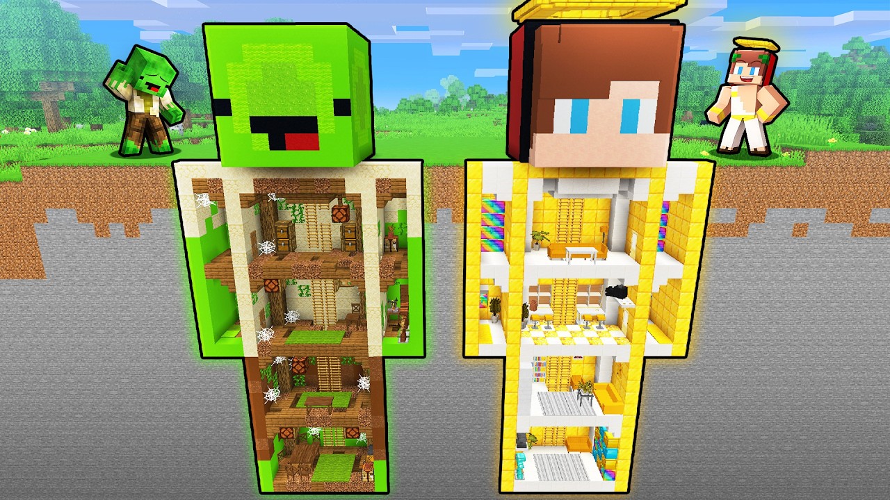 Mikey POOR vs JJ GOD Statue Base Minecraft Battle