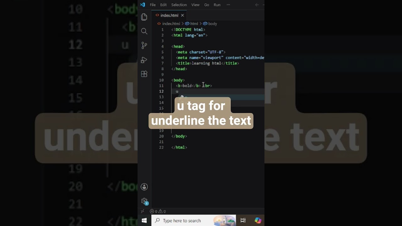 HTML Bold, Italic, Underline & BR Tag Explained | HTML Tutorial #shorts