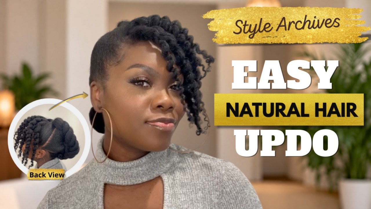 Easy Natural Hair Updo with Side Bangs//Step-by-Step tutorial