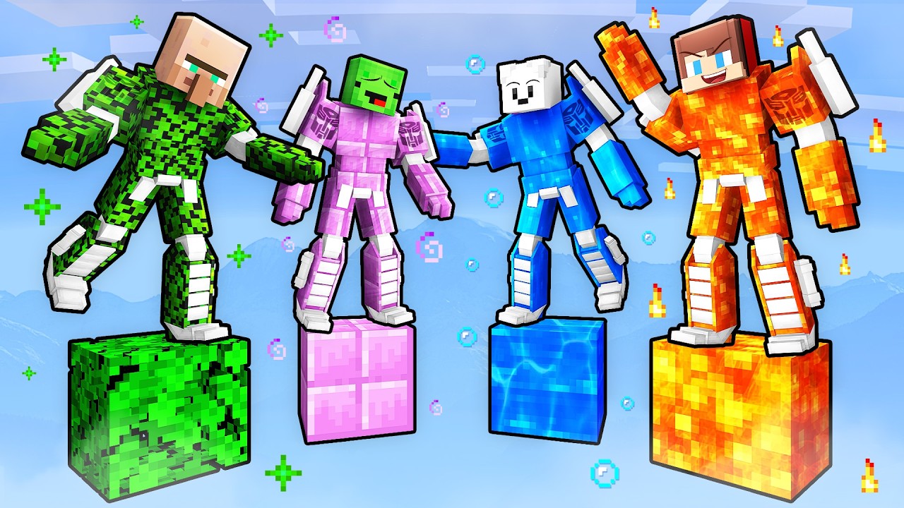 Friends vs JJ vs Mikey ELEMENTAL TRANSFORMER in Minecraft (Maizen)
