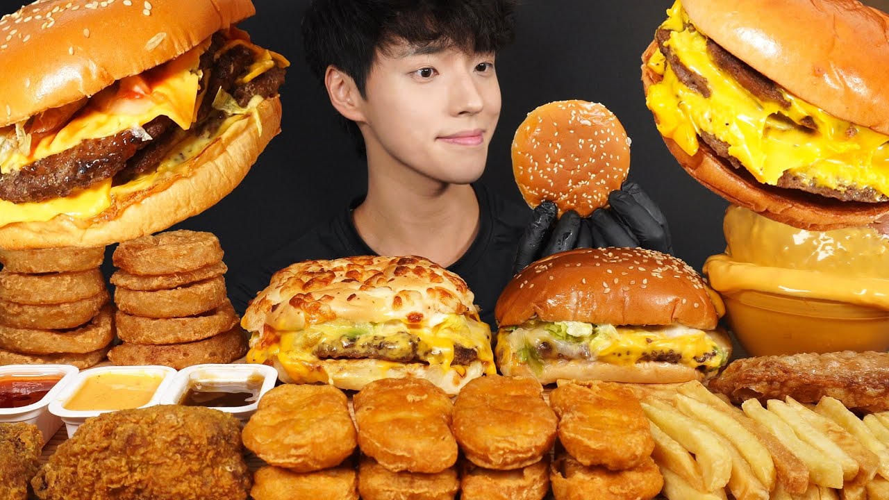 ASMR MUKBANG PENTA CHEESE WHOPPER & CHEESEBURGER & CHICKEN NUGGETS & FRENCH FRIES & ONION RINGS