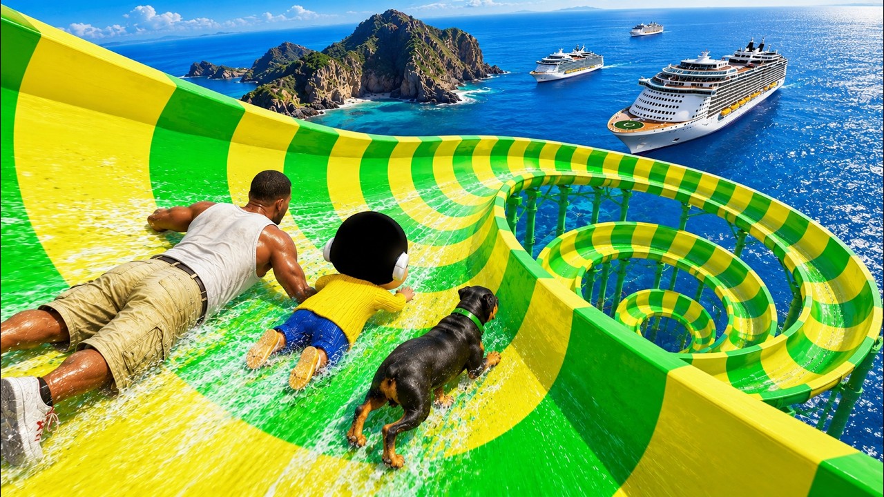 SHINCHAN & FRANKLIN WATER SLIDE PRIZE CHALLENGE IN GTA 5 | SPIRAL RING PIPES PARKOUR!