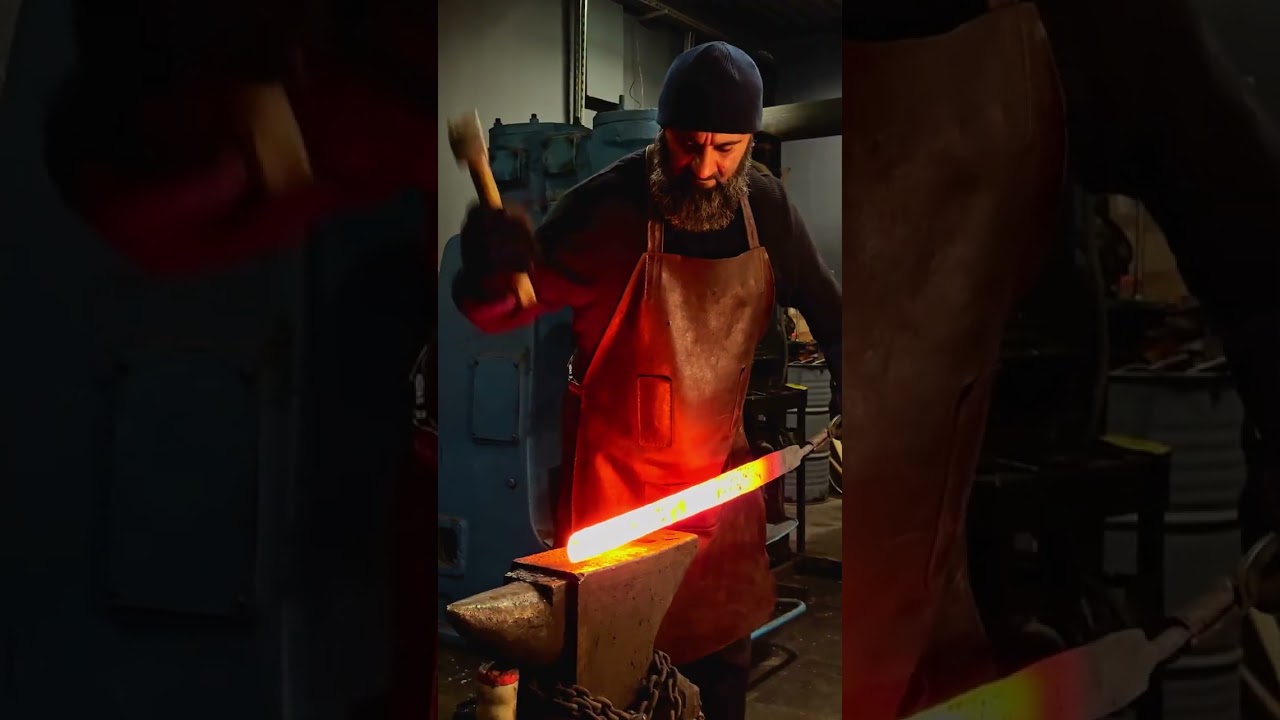 Forging a Long Damascus Sword From Old Metal Parts! ⚔️🔥