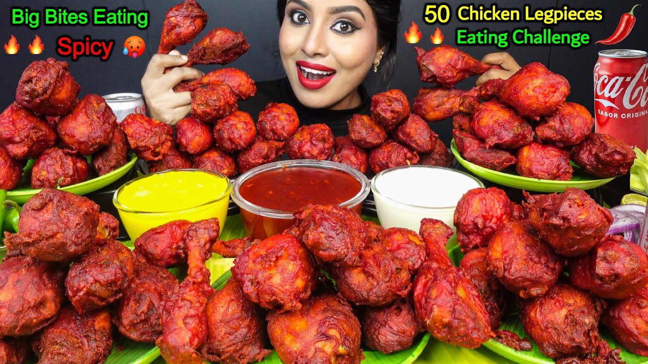 ASMR Eating 50+ Spicy Fried Crispy Chicken Leg Piece Lollipop ASMR Eating Mukbang Challenge