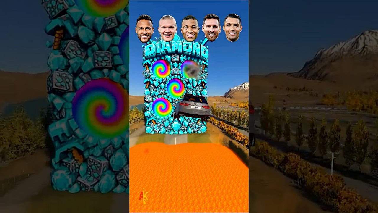 Lucky CR7 vs Messi vs Neymar vs Mbappe Penalty Diamod Wall🔥#beamngdrive