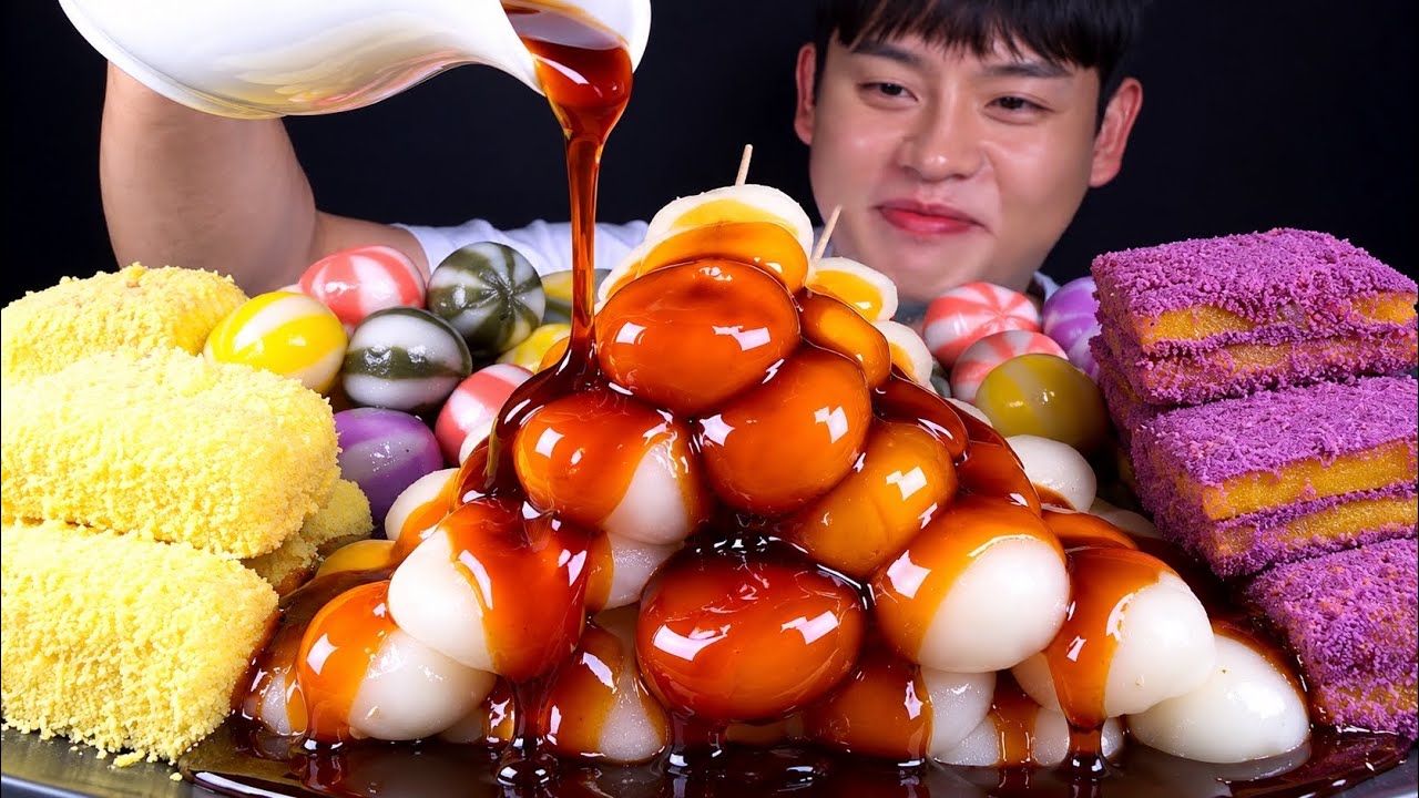 ASMR 달달구리 당고와 고구마인절미 바나나찰떡 사탕꿀떡 먹방~!! Super Sweet Dango, Banana Mochi & Honey Rice Cakes Mukbang~!!