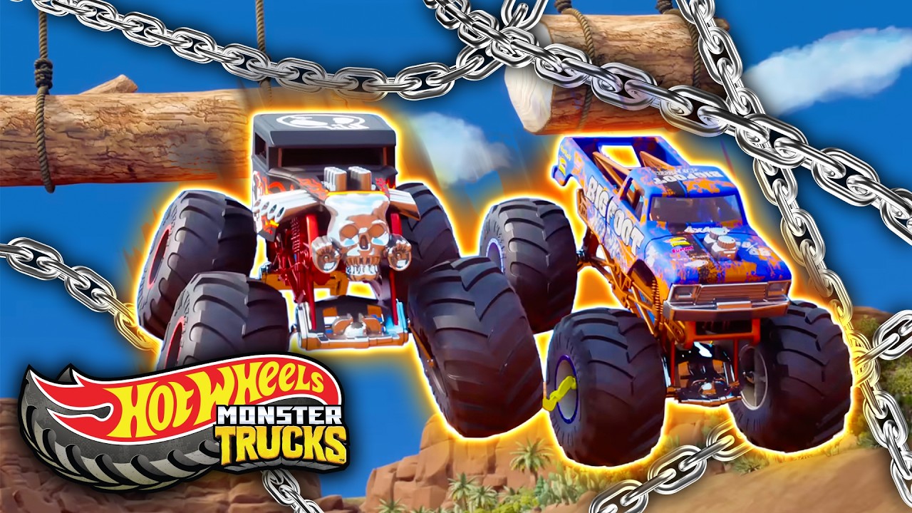 🏔️ Chained Together on Mayhem Mountain! | Hot Wheels Monster Trucks