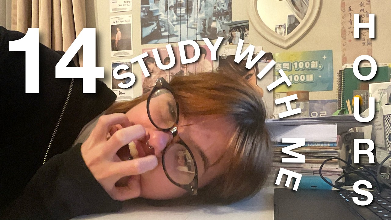 study with me live: 14 hours NO BREAKS (real sounds, no music, 50/10 pomodoro technique) 🌷