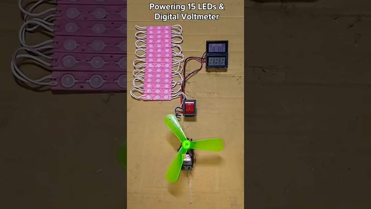 Powering 15 LEDs & Digital Voltmeter with a Gear Motor Generator! | DC Motor #shorts #voltmeter