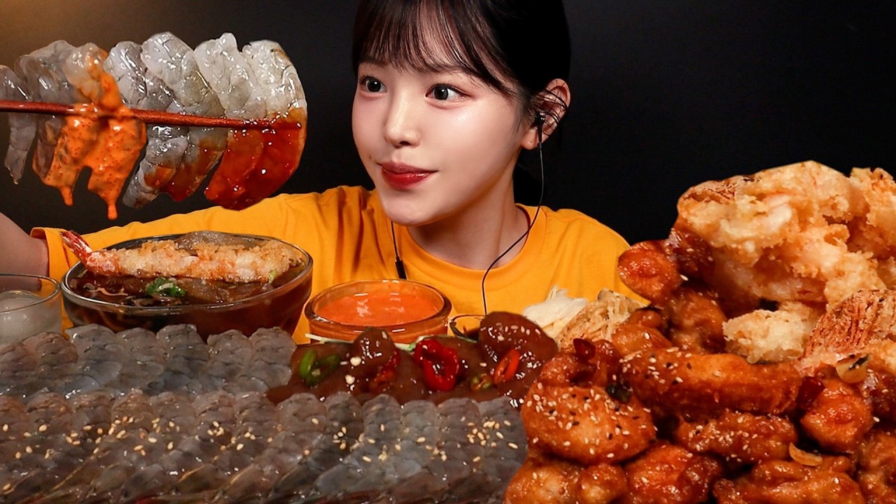 SUB)새우파티!🦐탱글오독 생새우회에 바삭한 새우치킨 새우튀김 간장새우까지 최애 다 모인 날 Shrimp Mukbang Asmr
