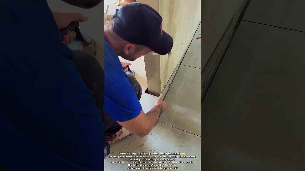 The Genius Tile Cutting Trick Around Columns! 🏗️🔥 | Perfect Tile Installation Hack