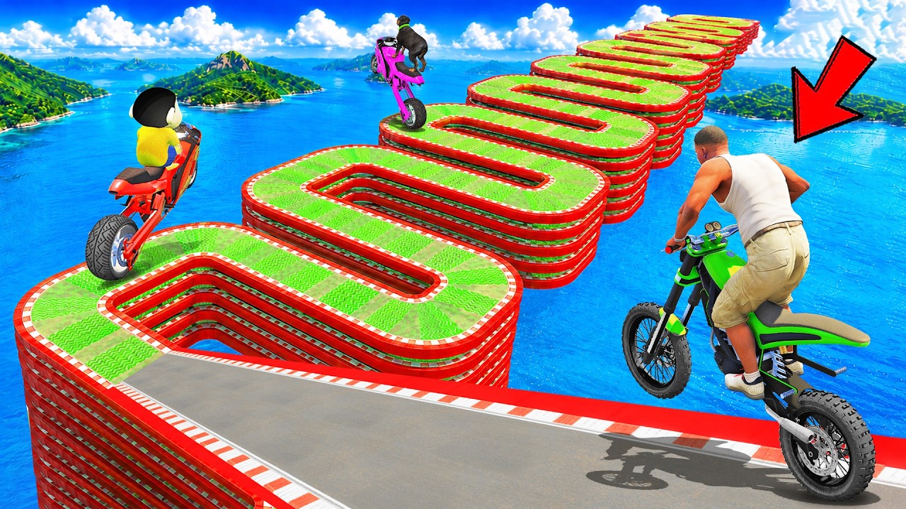 SHINCHAN AND FRANKLIN TRIED LONGEST ZIGZAG SPEED BOOSTER MULTI LEVEL ROAD PARKOUR CHALLENGE GTA 5