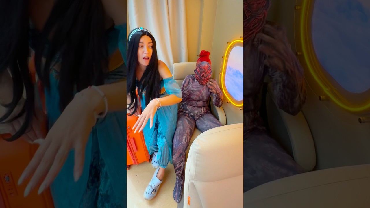 Jasmine escapes the monster on a plane…😮😬(not for kids) #jasminemeyer #pranks
