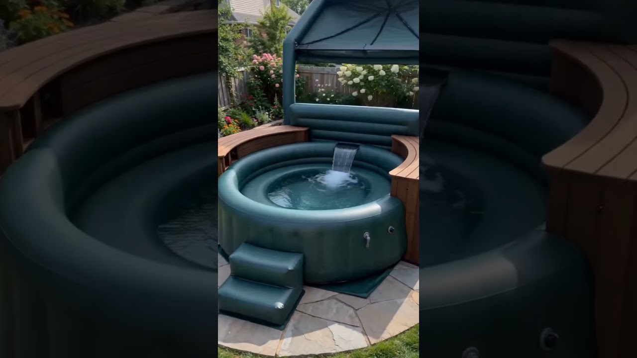 Inflatable outdoor bathtub #viral #diy #diycrafts #diybuild #cleaning #cleantok #outdoors #shorts