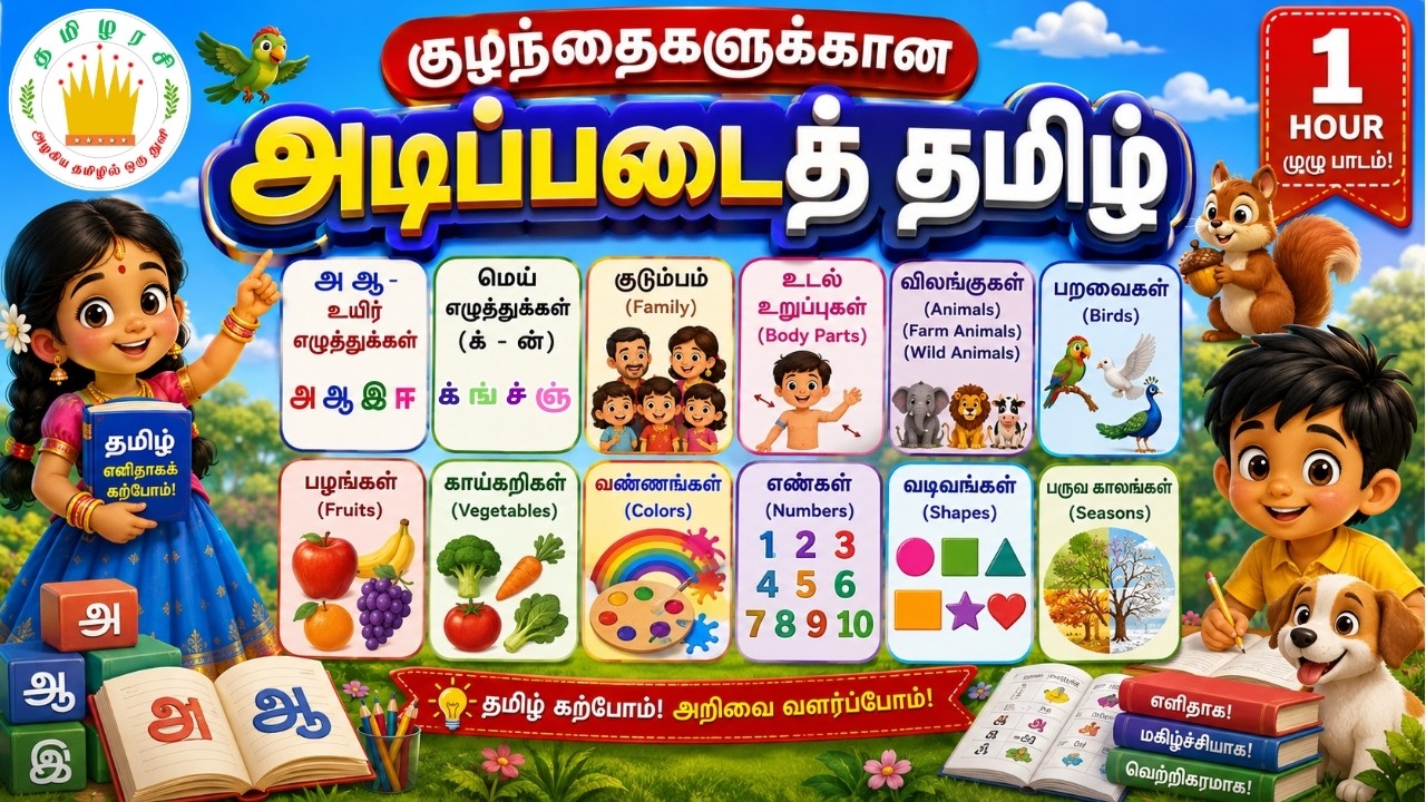 குழந்தைகளுக்கான அடிப்படைத் தமிழ் | Preschool Tamil Learning for Kids| Tamilarasi