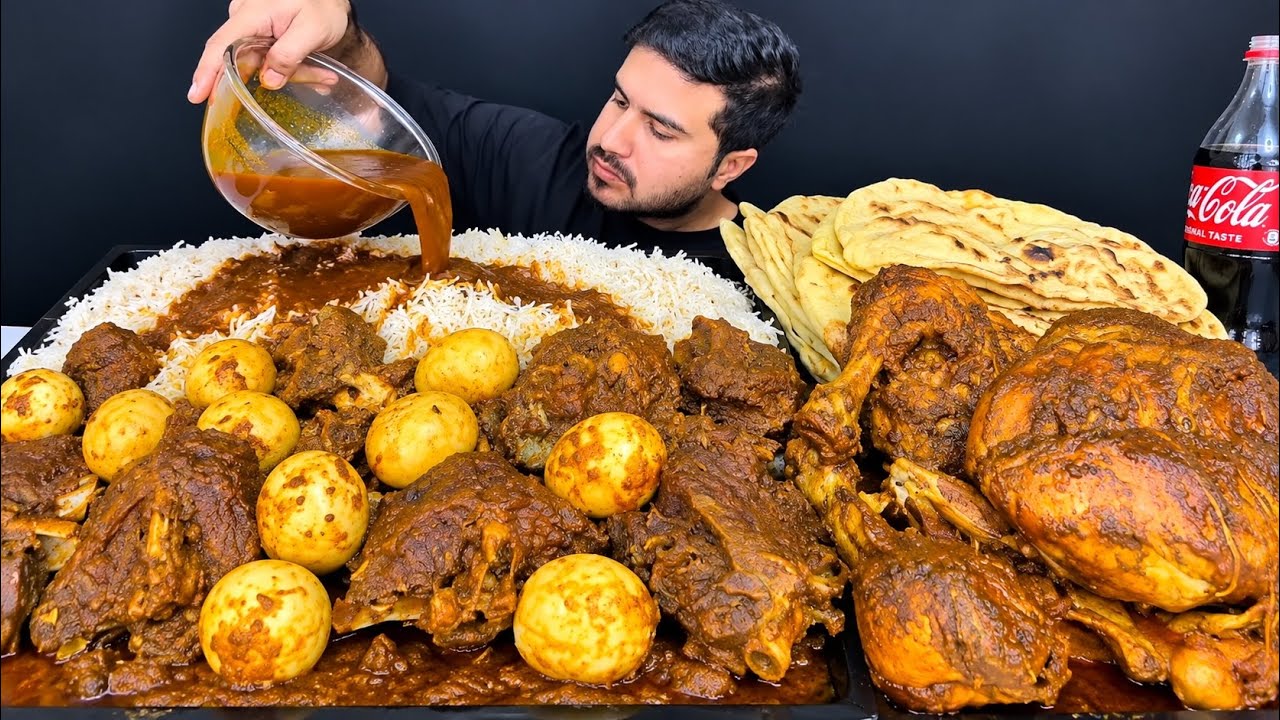 ASMR;EATING SPICY MUTTON EGGS WHOLE CHICKEN CURRY NAAN RICE    REAL MUKBANG NO TALKING