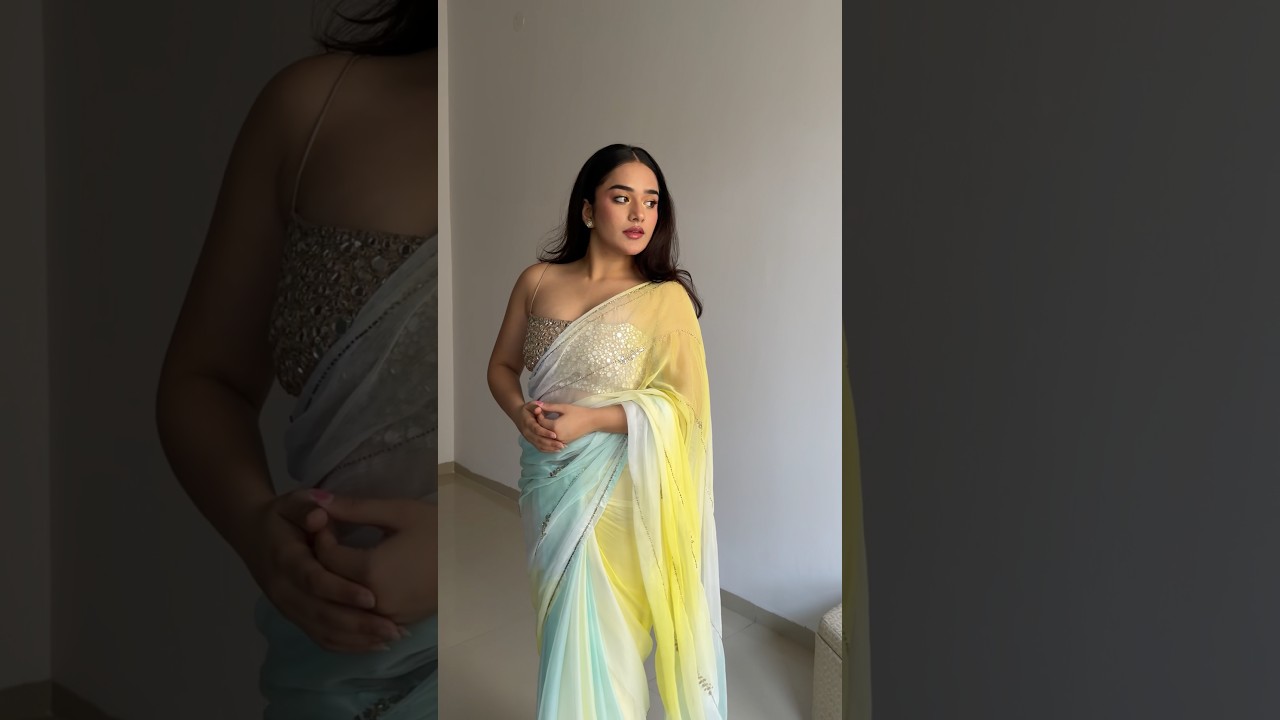GRWM in SAREE 🩵💛| Khushi Malhotra #saree #ytshorts #indianfashion #grwm #makeup #getreadywithme