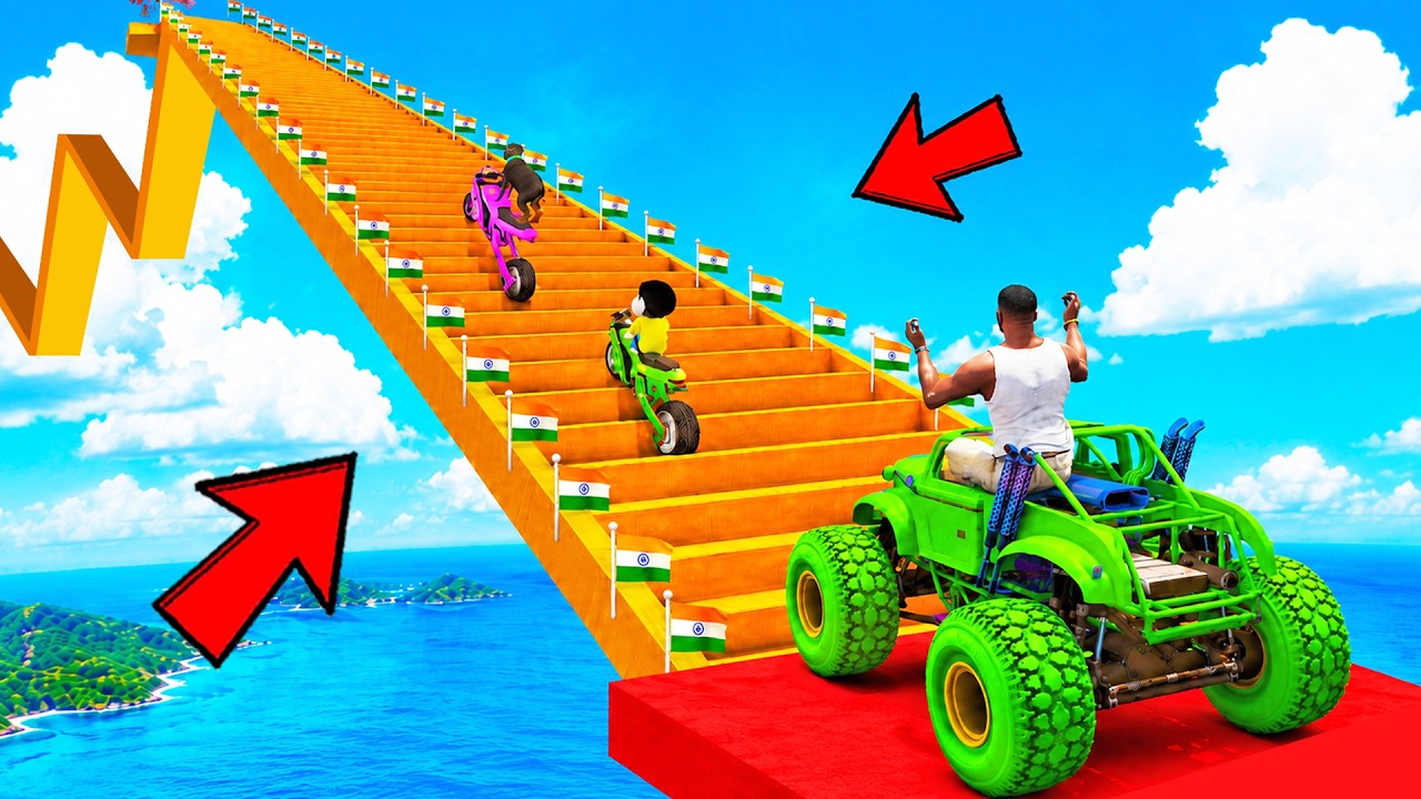 SHINCHAN AND FRANKLIN TRIED THE INDEPENDENCE DAY GOLDEN GIANT STAIRS PARKOUR CHALLENGE GTA 5