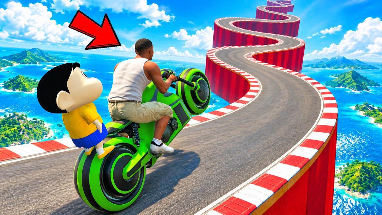 SHINCHAN AND FRANKLIN TRIED THE IMPOSSIBLE MASSIVE CURVY ROAD PARKOUR CHALLENGE GTA 5