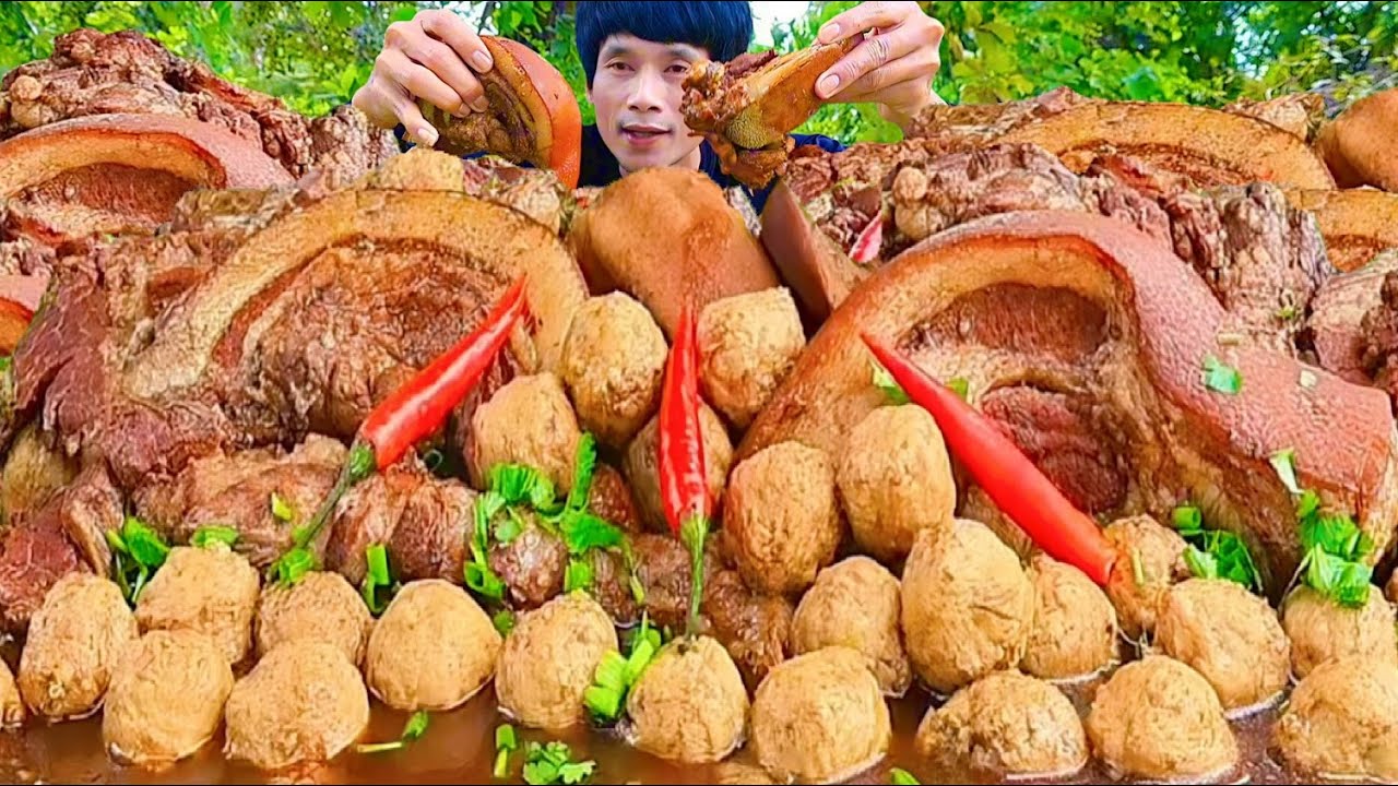 ก๋วยเตี๋ยวหมูตุ๋นจิ้มซีฟู๊ดแกล้มผักสดแซ่บคักอีหลีครับพี่น้อง ASMR MUKBANG EATING SHOW#โก้อีสานพาแดก 