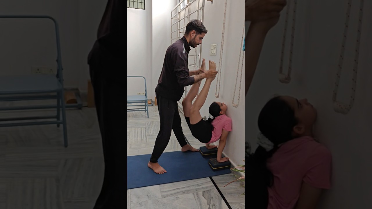 Advanced Backbending practice with wall support. #peacefulyoga #motivation #yogaskills #kidsyoga